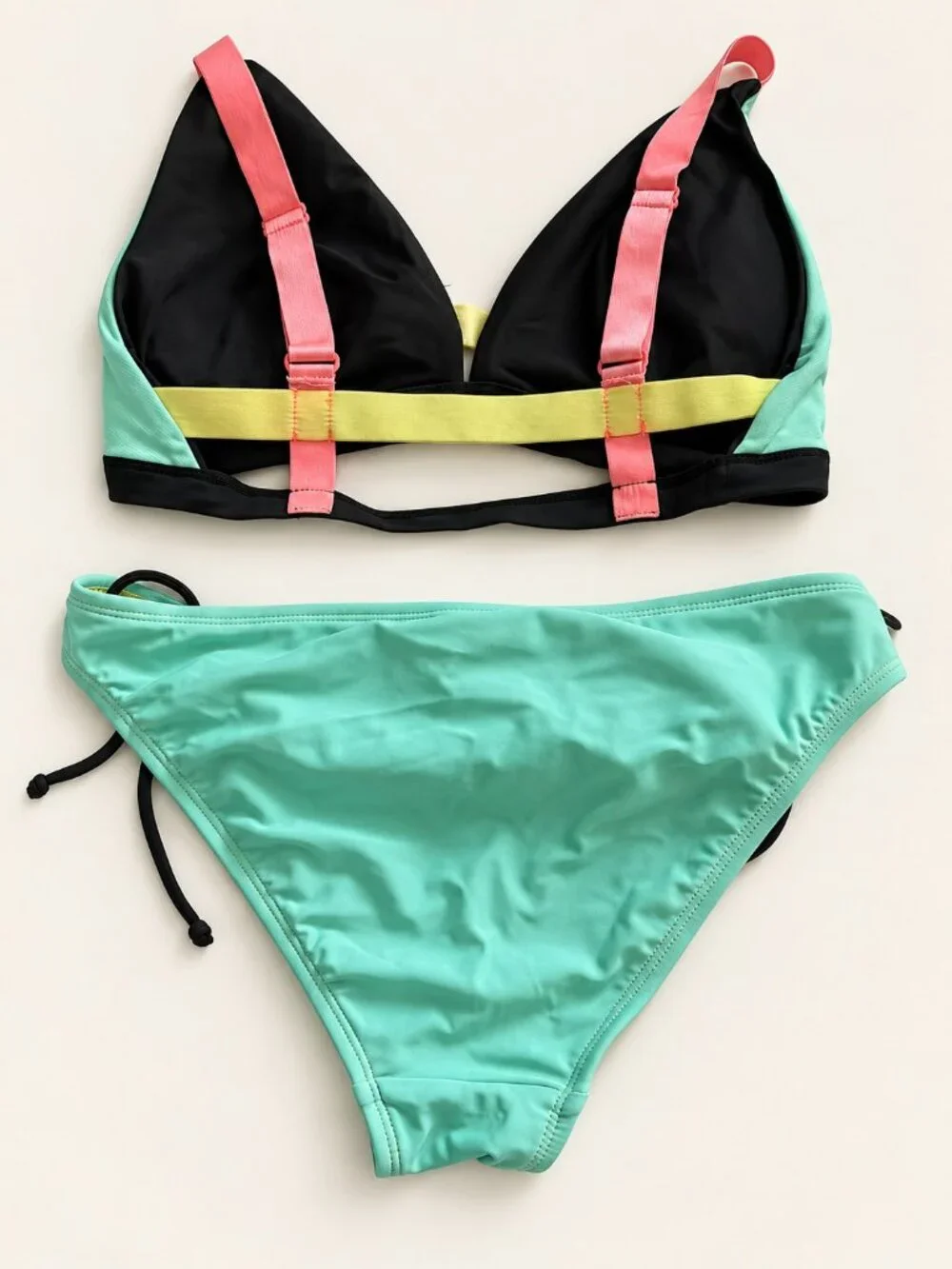 Hobie Aqua Coral Yellow Colorblock Side-Tie Bikini Set Size M